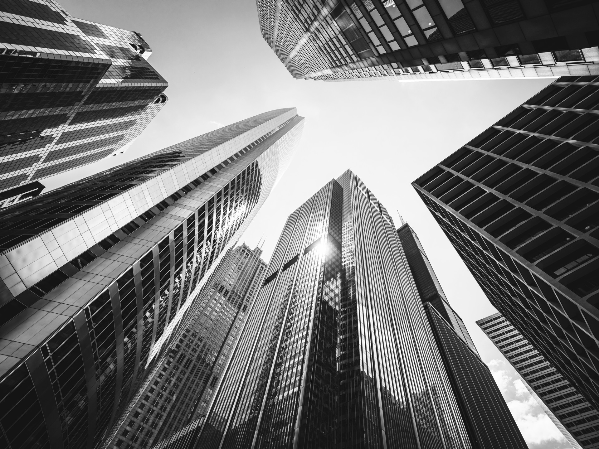 Black and White Looking Up Chicago Skyscrapers