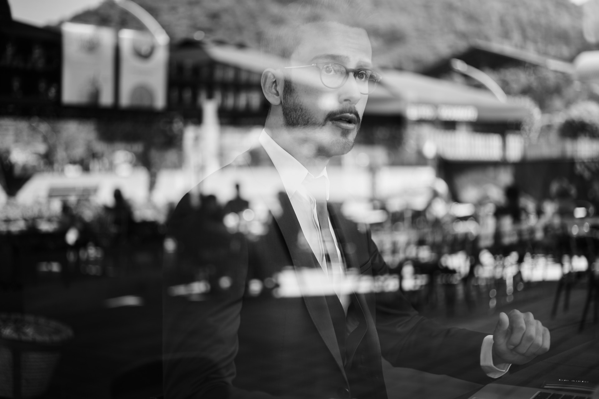 young business man waiting at the airport in the airplane